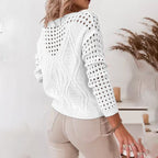 Women's Sweaters Casual Long Sleeve Crew Neck Lightweight Hollow Out Pullover Sweater Tops