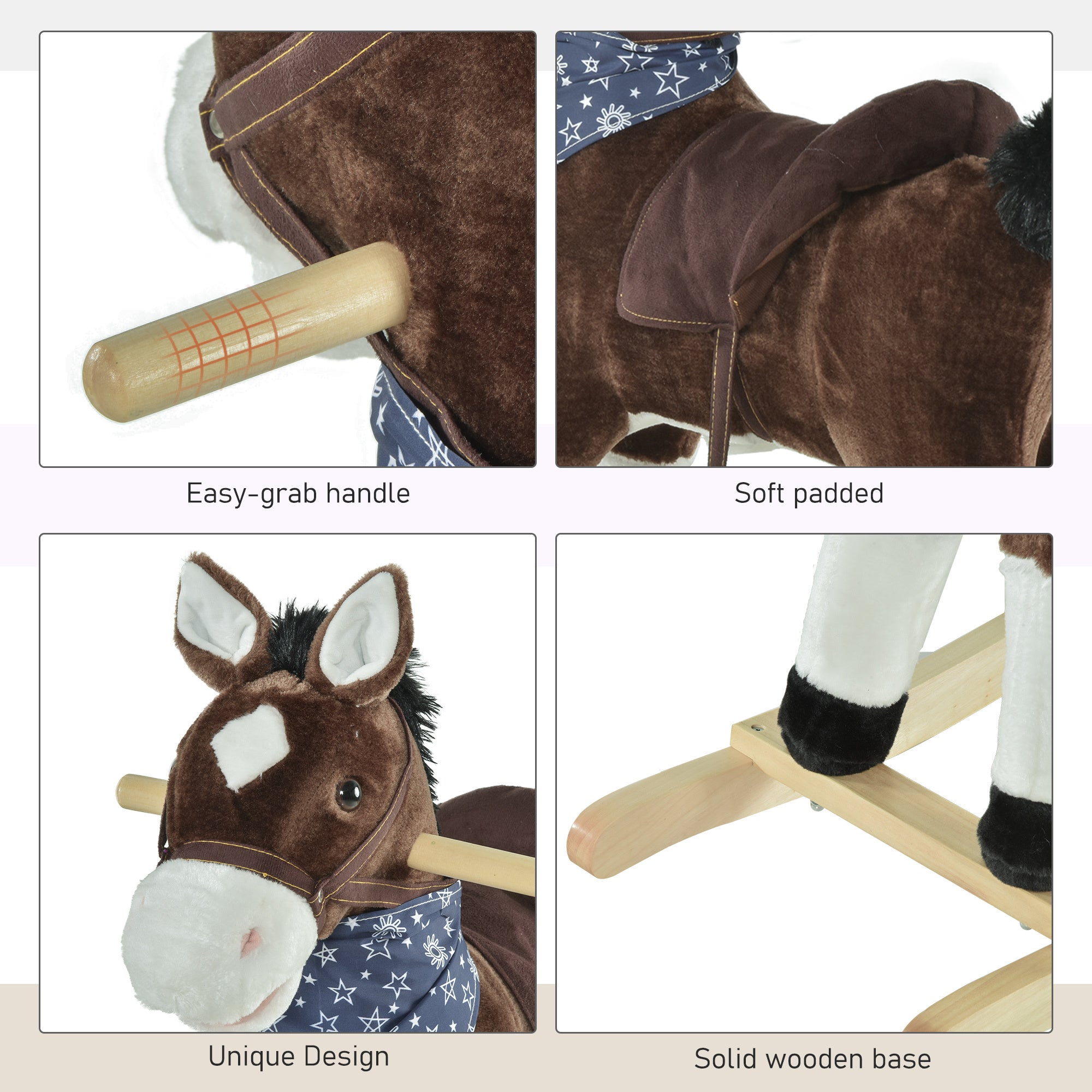 Plush Cowboy Rocking Horse, Wooden Ride-On With Realistic Sounds, Wild West Fun, Brown, For 3-6 Years