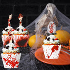 48Pcs Halloween Cupcake Toppers Wrappers Rip Kit Bloody Zombie Hand Cupcake Pick Decorations For Halloween Horror Movie Bloody Theme Birthday Party Cake Decorations Supplies