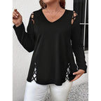 Women's Plus Size Long Sleeve Tunic Tops Criss Cross V-Neck Blouse Casual Fall Shirts For Women 1X-5X