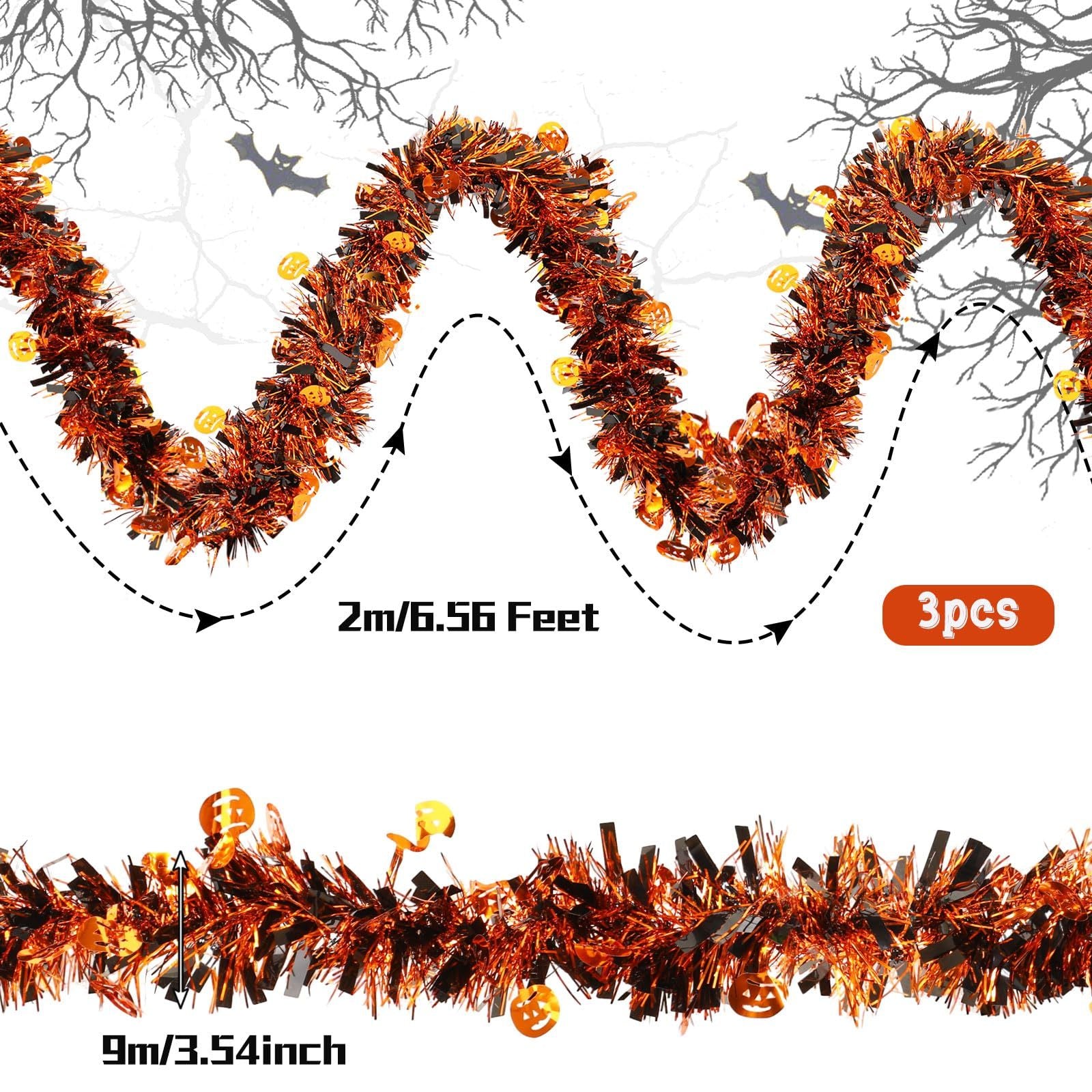 3 Pcs Halloween Decorations, Orange Metallic Tinsel Twist, 19.7 Feet-Cannot Be Listed On Amazon Platform