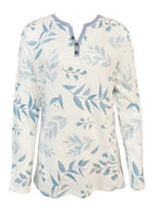 Spring And Autumn New Style Buttoned Leaf Printed Casual Long Sleeve T-Shirt