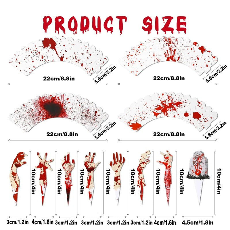 48Pcs Halloween Cupcake Toppers Wrappers Rip Kit Bloody Zombie Hand Cupcake Pick Decorations For Halloween Horror Movie Bloody Theme Birthday Party Cake Decorations Supplies