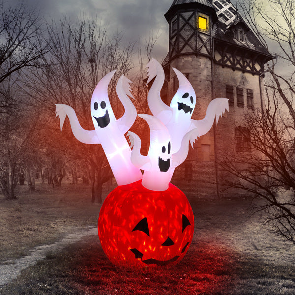 5.9 FT Halloween Inflatable Pumpkin Ghost Outdoor Decorations, Scary Blow Up Yard Decor With Built-in LED Lights For Holiday Party Yard Lawn Garden Decor Indoor Outdoor 12V