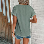 Womens Eyelet Embroidery Tops Casual Crew Neck Short Sleeve Trendy T Shirts