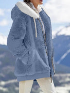 Fall And Winter Loose Plush Long Sleeves With Zippered Pockets And Hooded Warm Jacket