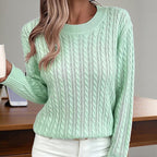Womens Textured Long Sleeve Sweater Crewneck Pullover Dressy Casual Tops 2025 Fall Trendy Outfits