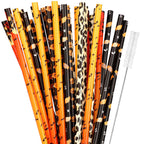 40 Pack Of 9 Inch BPA-Free Halloween Reusable Straws With Colorful Stripe Print Hard Straws For Mason Jars, Mason Glasses, Home Or Party Use, Comes With A Cleaning Brush-Selling On Amazon Is Prohibite