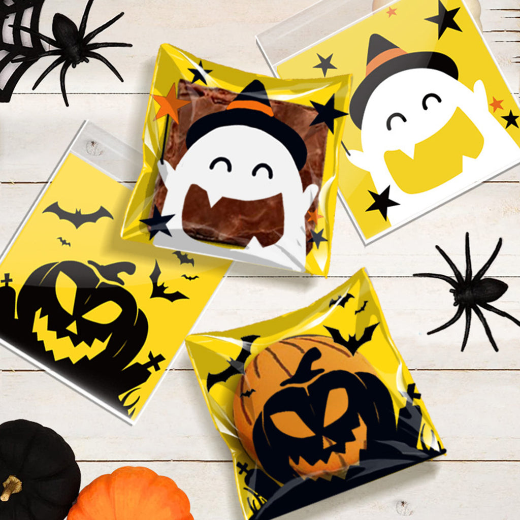 450 Pcs Halloween Cellophane Treat Bags  Self-sealing Clear Candy Cookie Bags Pumpkin Ghost Black Cat Skull Trick Or Treat Bags For Halloween Birthday Trick Or Treat Party Favors Supplies