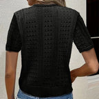 Women's V-Neck Lace Knit Cardigan Short Sleeve Open Front Semi-Sheer Cover-Up For Spring Summer Fall Layering