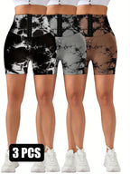 3 Pack 3-ROW HOOK Seamless Tie Dye Tummy Control Leggings Shape Body Slim Scrunch Butt Lifting Fitness Sports Shorts
