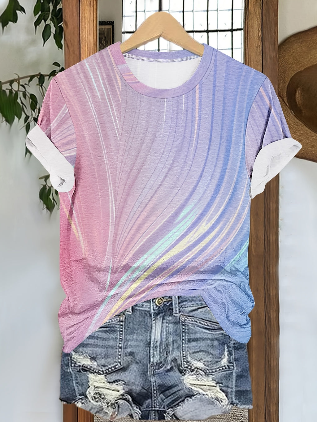 Women's Trendy Tie-Dye Gradient Short Sleeve T-Shirt Casual Loose Fit Crew Neck Top