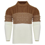 Men's Casual Color Block Long Sleeve Cable Knit Pullover Sweater