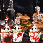 48Pcs Halloween Cupcake Toppers Wrappers Rip Kit Bloody Zombie Hand Cupcake Pick Decorations For Halloween Horror Movie Bloody Theme Birthday Party Cake Decorations Supplies