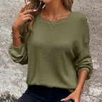 Plus Size Women's Waffle Knit Round Neck Drop Shoulder Long Sleeve Top - Casual Loungewear