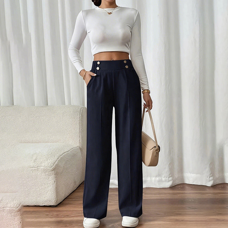Women's Wide Leg Pants High Waist Business Casual Trousers Pant With Pockets