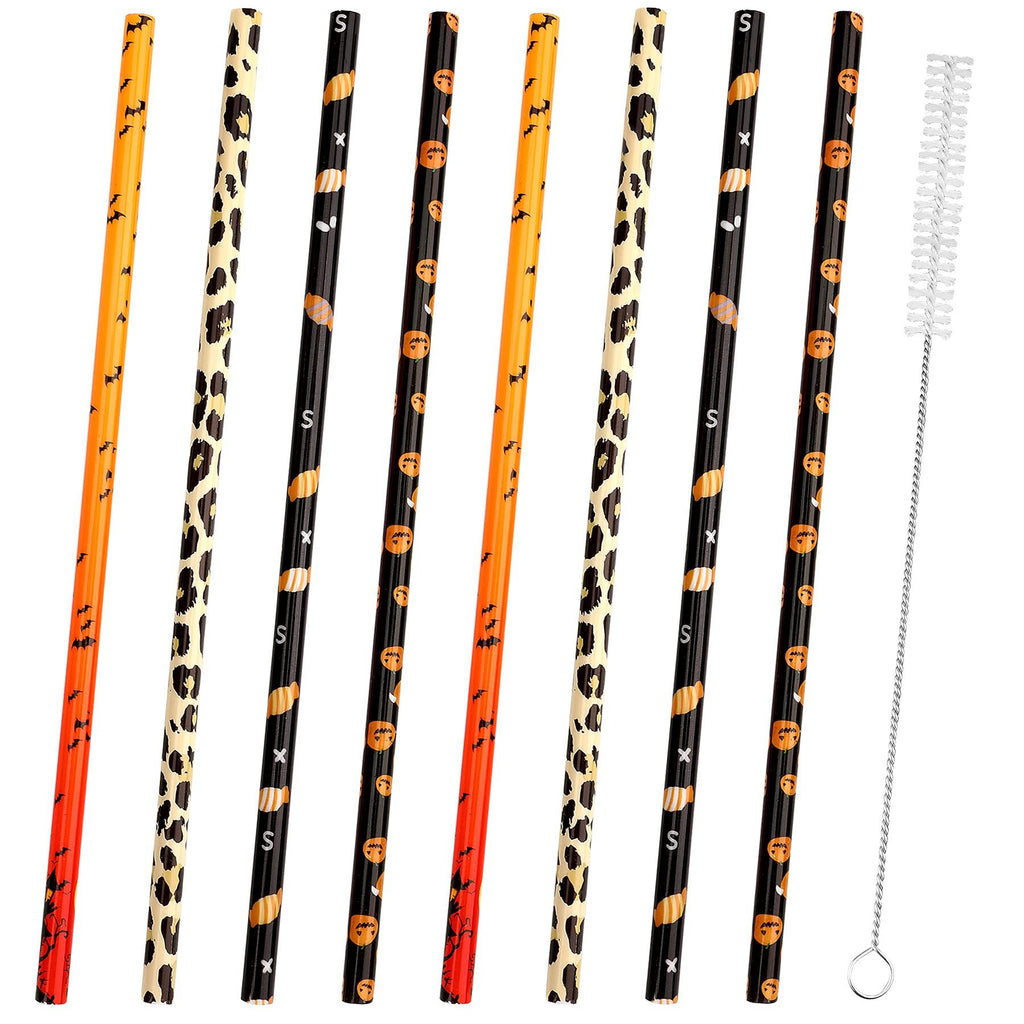40 Pack Of 9 Inch BPA-Free Halloween Reusable Straws With Colorful Stripe Print Hard Straws For Mason Jars, Mason Glasses, Home Or Party Use, Comes With A Cleaning Brush-Selling On Amazon Is Prohibite