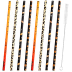 40 Pack Of 9 Inch BPA-Free Halloween Reusable Straws With Colorful Stripe Print Hard Straws For Mason Jars, Mason Glasses, Home Or Party Use, Comes With A Cleaning Brush-Selling On Amazon Is Prohibite