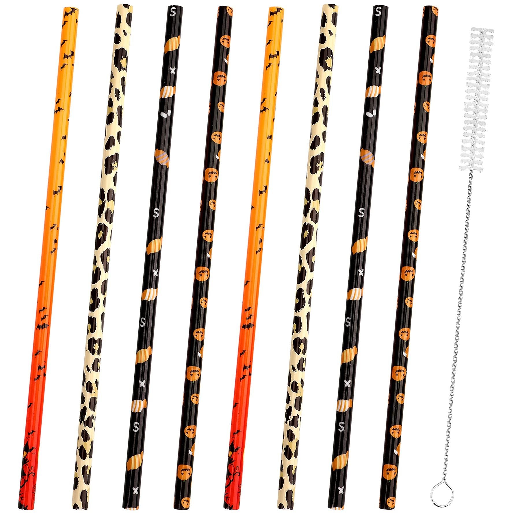 40 Pack Of 9 Inch BPA-Free Halloween Reusable Straws With Colorful Stripe Print Hard Straws For Mason Jars, Mason Glasses, Home Or Party Use, Comes With A Cleaning Brush-Selling On Amazon Is Prohibite