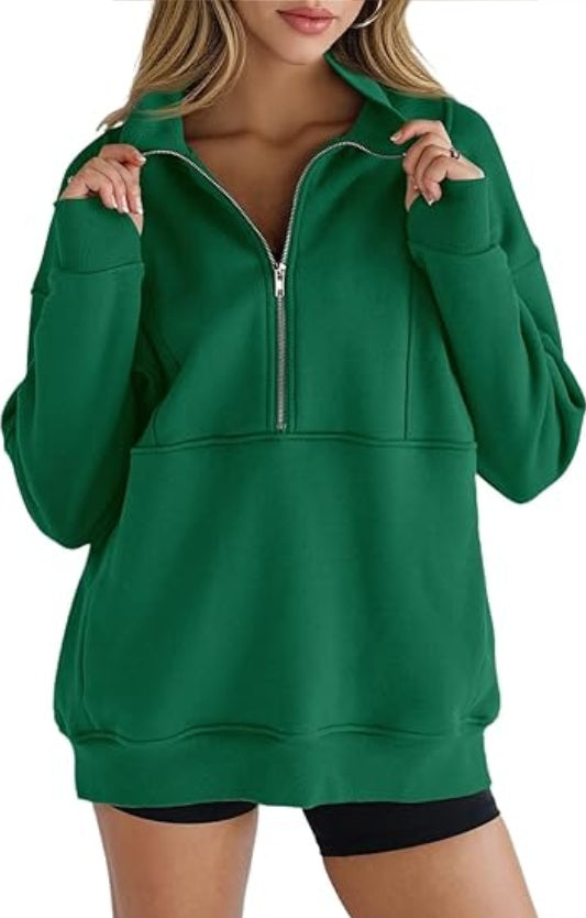 Women's Half Zip Sweatshirts Fleece Stand Collar Long Sleeve Thumb Hole Oversized Pullovers With Pockets
