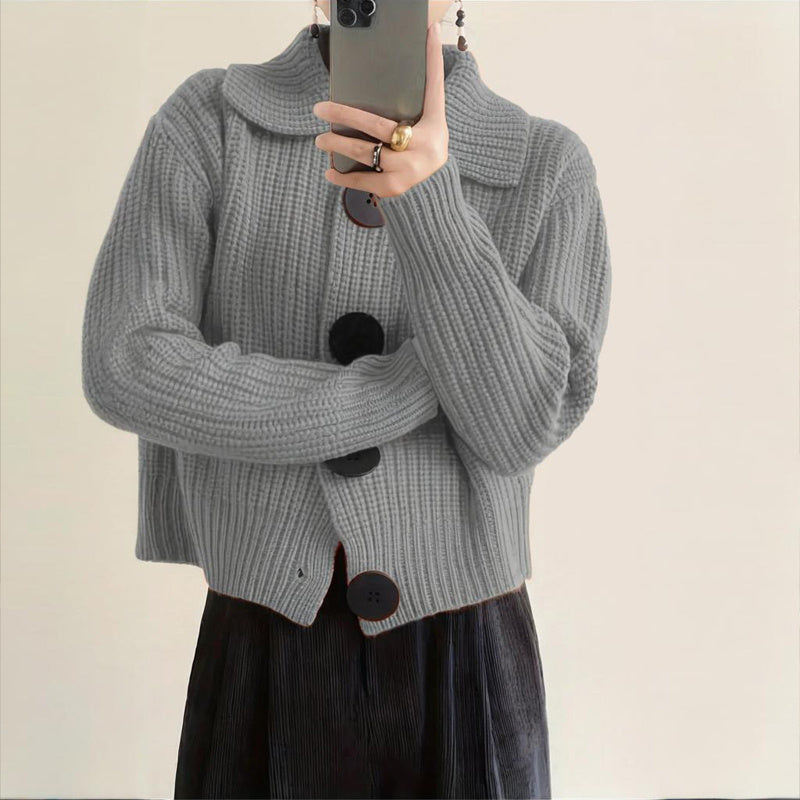 Plus Size Women's Solid Color Single-Breasted Ribbed Knit Cardigan - Long Sleeve Fall&Winter Sweater