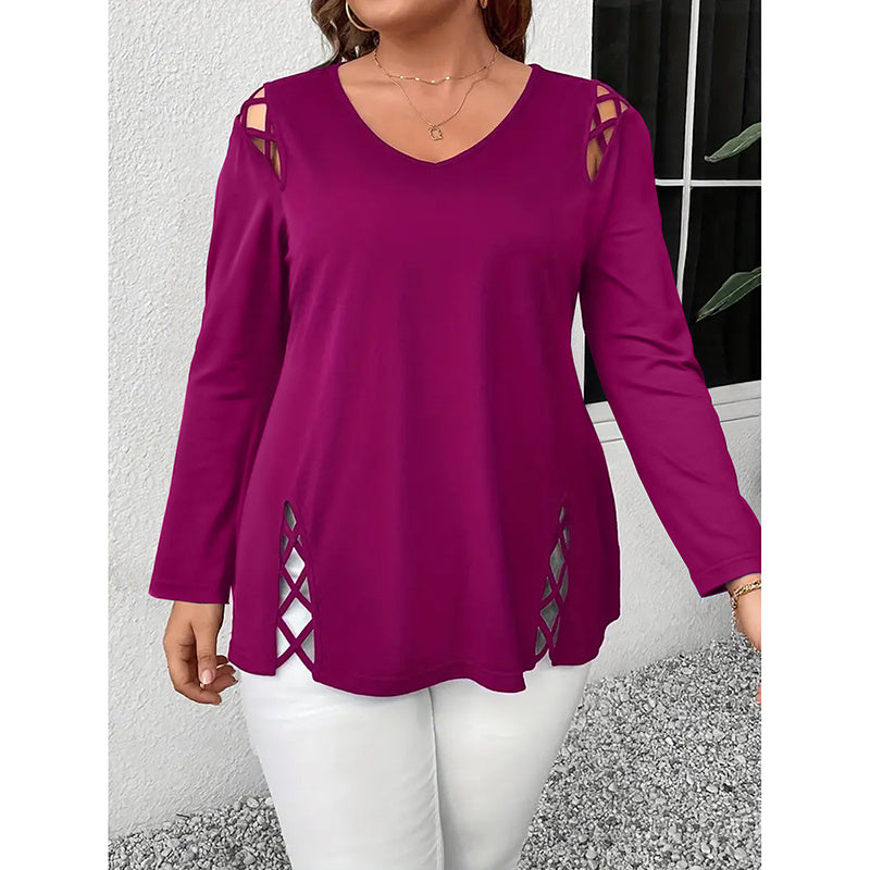 Women's Plus Size Long Sleeve Tunic Tops Criss Cross V-Neck Blouse Casual Fall Shirts For Women 1X-5X