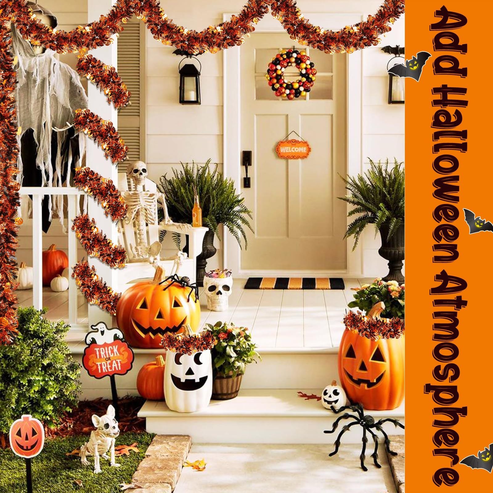 3 Pcs Halloween Decorations, Orange Metallic Tinsel Twist, 19.7 Feet-Cannot Be Listed On Amazon Platform