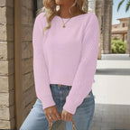 Women's Solid Color Off-Shoulder Knit Top With Lace-Up Design - Long Sleeve Crop Top For Spring&Fall