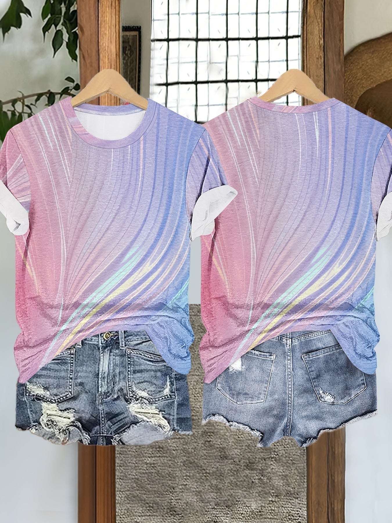 Women's Trendy Tie-Dye Gradient Short Sleeve T-Shirt Casual Loose Fit Crew Neck Top