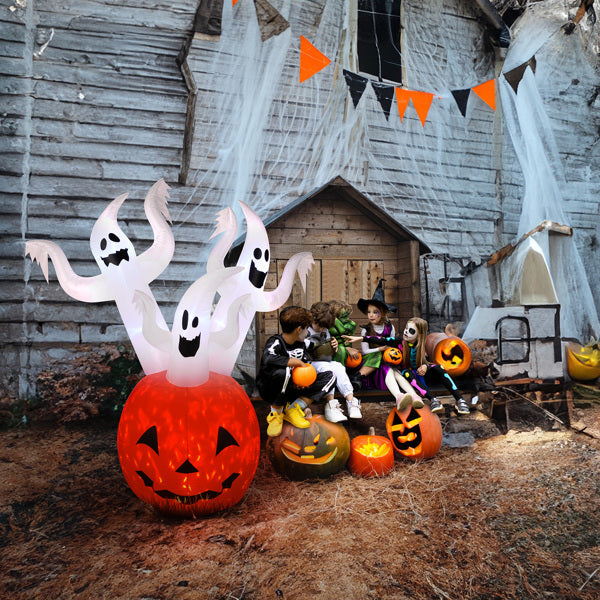 5.9 FT Halloween Inflatable Pumpkin Ghost Outdoor Decorations, Scary Blow Up Yard Decor With Built-in LED Lights For Holiday Party Yard Lawn Garden Decor Indoor Outdoor 12V