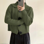 Plus Size Women's Solid Color Single-Breasted Ribbed Knit Cardigan - Long Sleeve Fall&Winter Sweater