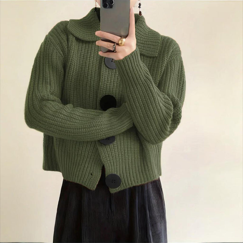 Plus Size Women's Solid Color Single-Breasted Ribbed Knit Cardigan - Long Sleeve Fall&Winter Sweater