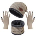 3Pcs Winter Knitted Hat Scarf Gloves Winter Warm Beanie And Touch Screen Gloves Scarf Set Knit Beanie Skull Cap Neck Warmer Mittens For Men Women