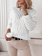Women's Sweaters Casual Long Sleeve Crew Neck Lightweight Hollow Out Pullover Sweater Tops