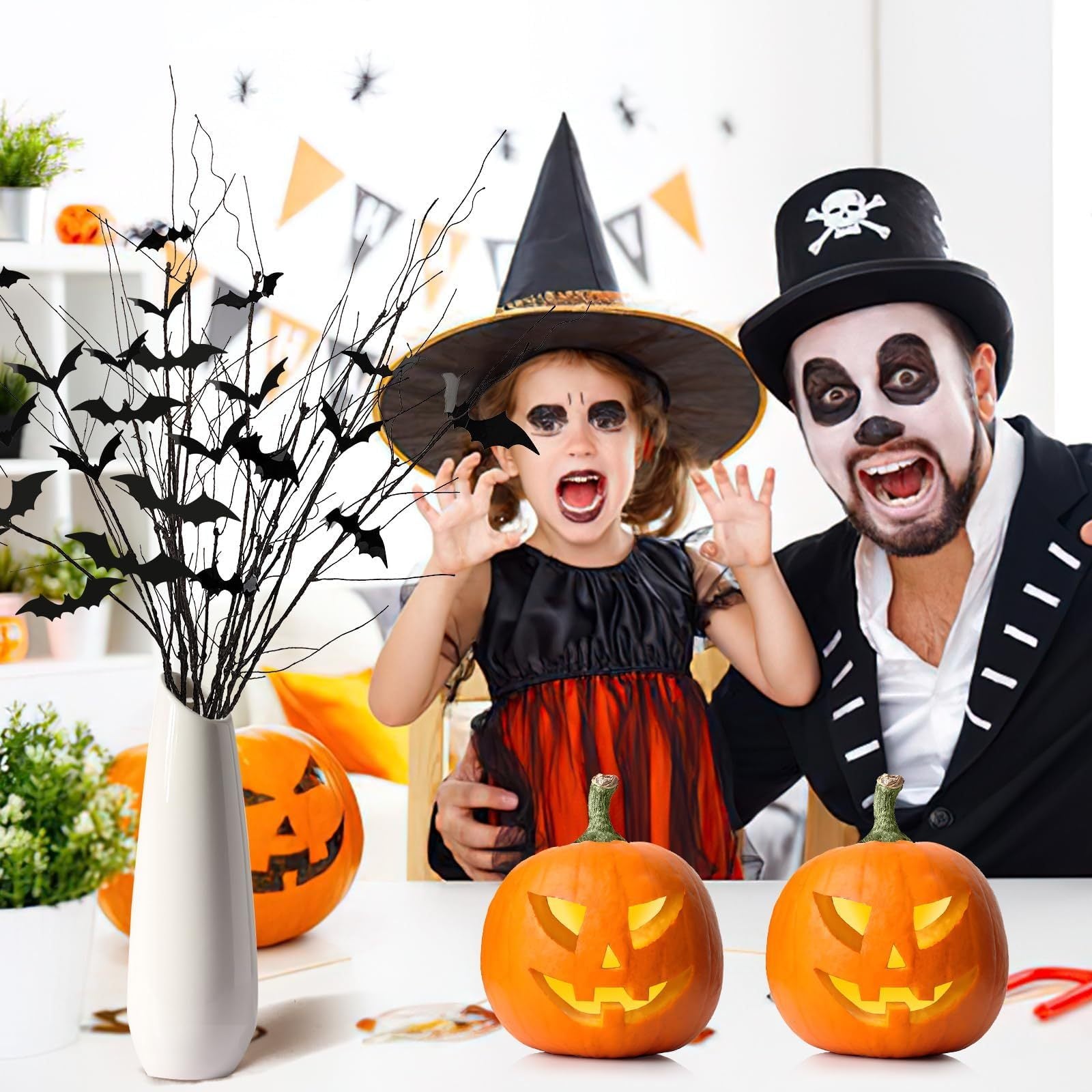 Curly Willow Branches 29.5 Inch Artificial Bendable Stems Black Branches With 36Pcs Halloween Bat Stickers For Halloween Wreath Home Party Decorations--Cannot Be Listed On Amazon Platform