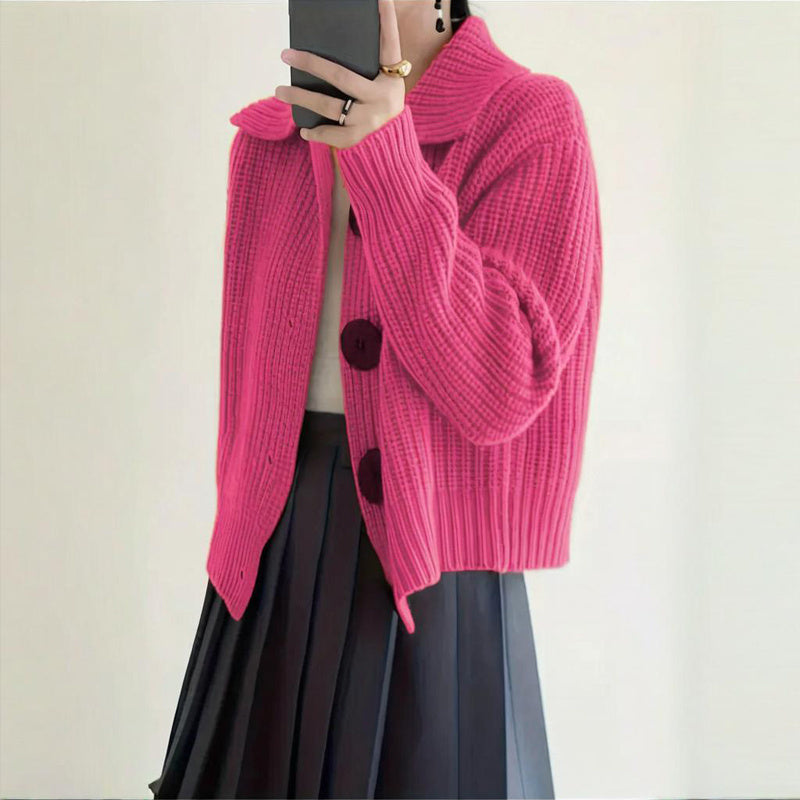 Plus Size Women's Solid Color Single-Breasted Ribbed Knit Cardigan - Long Sleeve Fall&Winter Sweater