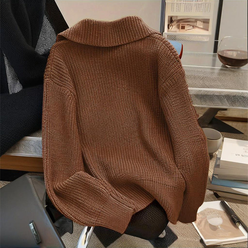 Plus Size Women's Solid Color Single-Breasted Ribbed Knit Cardigan - Long Sleeve Fall&Winter Sweater