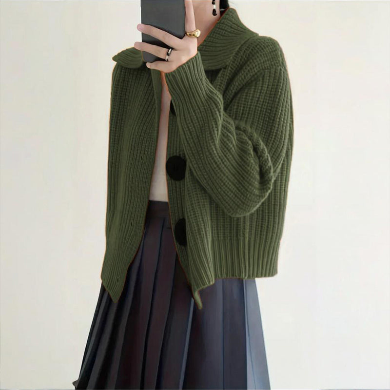 Plus Size Women's Solid Color Single-Breasted Ribbed Knit Cardigan - Long Sleeve Fall&Winter Sweater