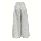 Womens Summer Casual Loose Striped Wide Leg Lounge Pants Elastic Waist Trousers With Button Details