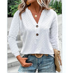 Women's Long Sleeve Shirts Dressy Casual Button V Neck Tops Loose Fit Trendy Fall Clothes