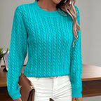 Womens Textured Long Sleeve Sweater Crewneck Pullover Dressy Casual Tops 2025 Fall Trendy Outfits