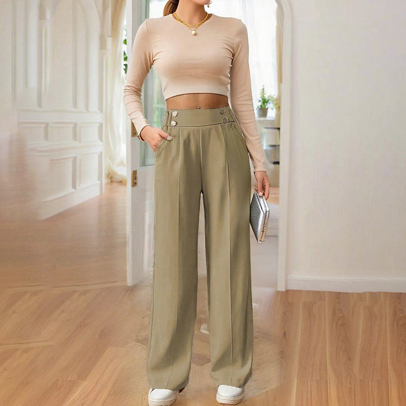 Women's Wide Leg Pants High Waist Business Casual Trousers Pant With Pockets