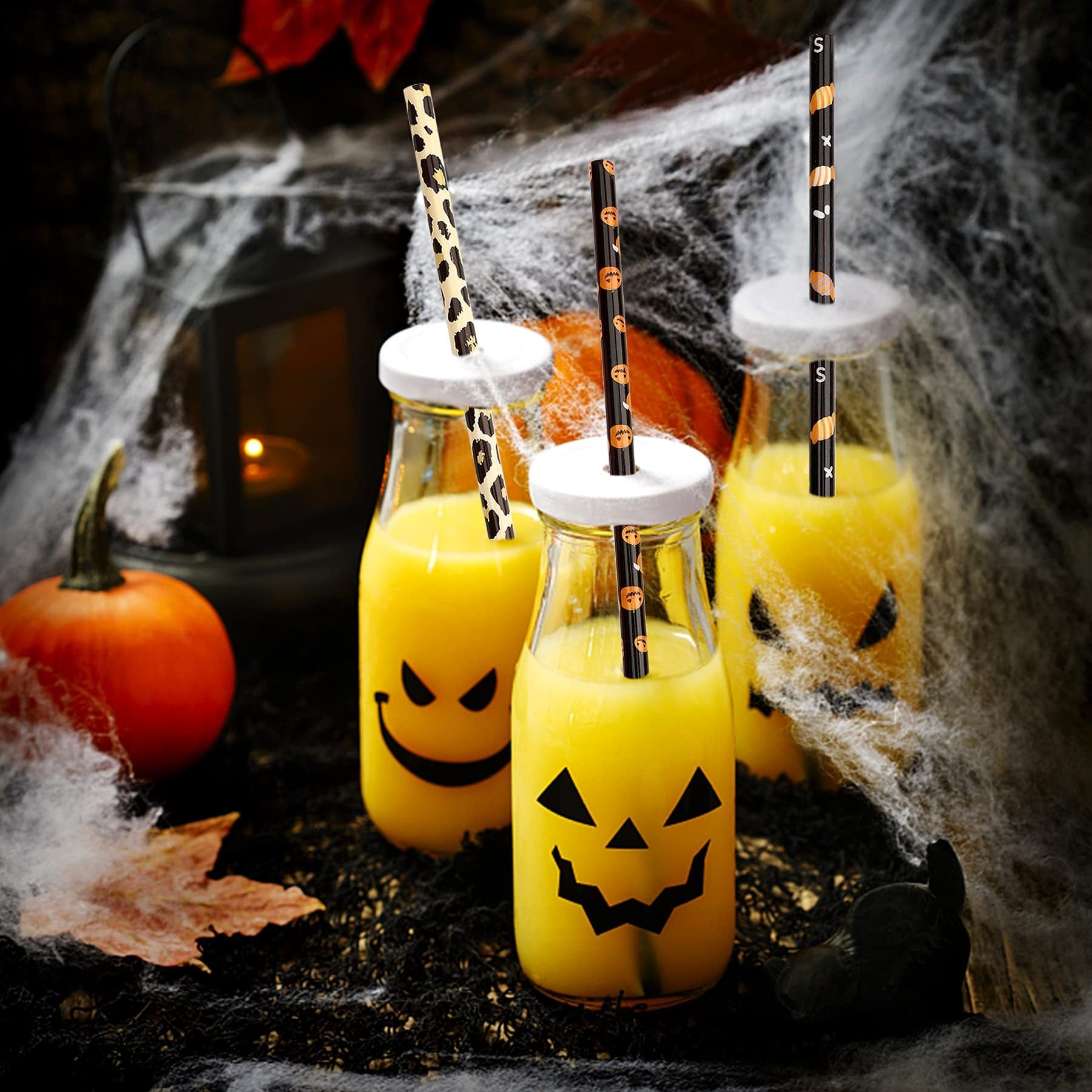 40 Pack Of 9 Inch BPA-Free Halloween Reusable Straws With Colorful Stripe Print Hard Straws For Mason Jars, Mason Glasses, Home Or Party Use, Comes With A Cleaning Brush-Selling On Amazon Is Prohibite