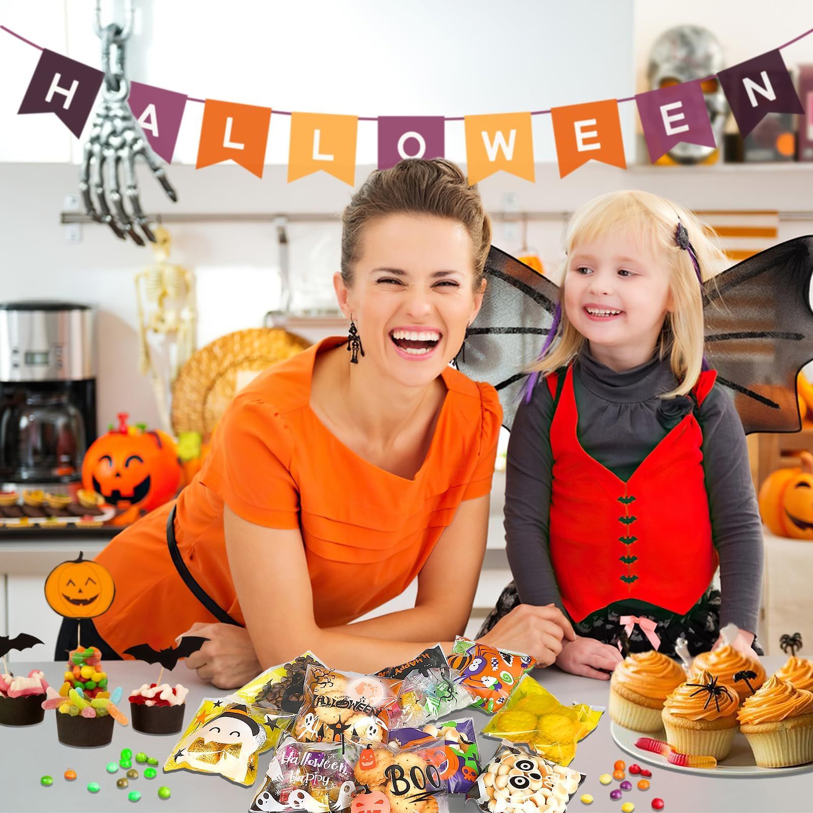 Halloween 450pcs Self-adhesive Candy Cellophane Treat Bags Cookie Bags For Halloween Trick Or Treat Goodie Party Favor Supplies-9 Patterns-Cannot Be Listed On Amazon Platform