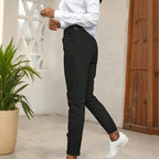 Women's High-Waisted Slim-Fit Pants With Slant Pockets & Button Detail Work & Casual Trousers