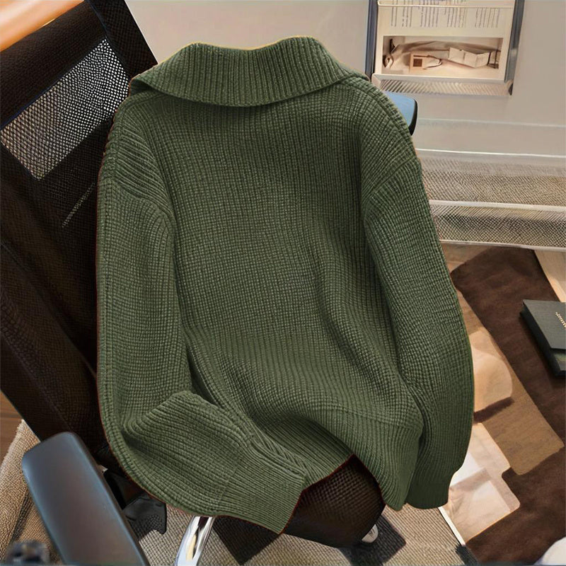 Plus Size Women's Solid Color Single-Breasted Ribbed Knit Cardigan - Long Sleeve Fall&Winter Sweater