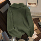 Plus Size Women's Solid Color Single-Breasted Ribbed Knit Cardigan - Long Sleeve Fall&Winter Sweater