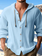 Button-down Drawstring Hooded Long-sleeved Lightweight Top