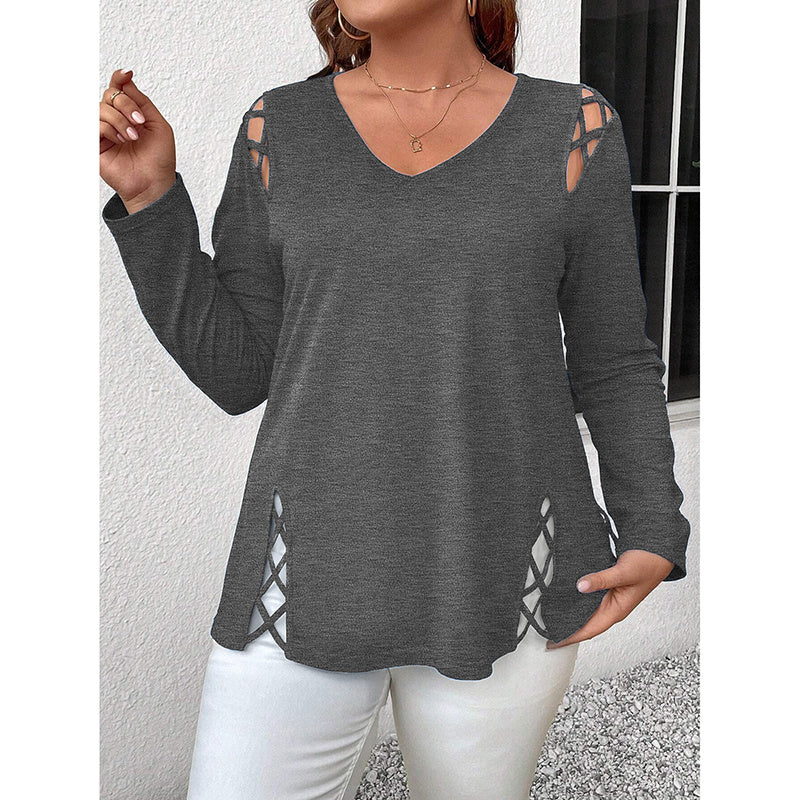 Women's Plus Size Long Sleeve Tunic Tops Criss Cross V-Neck Blouse Casual Fall Shirts For Women 1X-5X