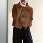 Plus Size Women's Solid Color Single-Breasted Ribbed Knit Cardigan - Long Sleeve Fall&Winter Sweater